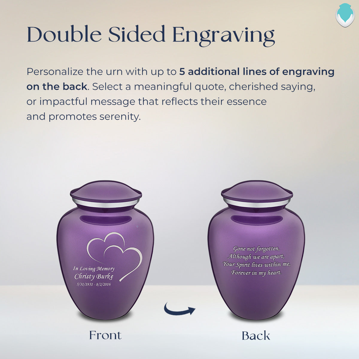 Medium Embrace Purple Hearts Cremation Urn