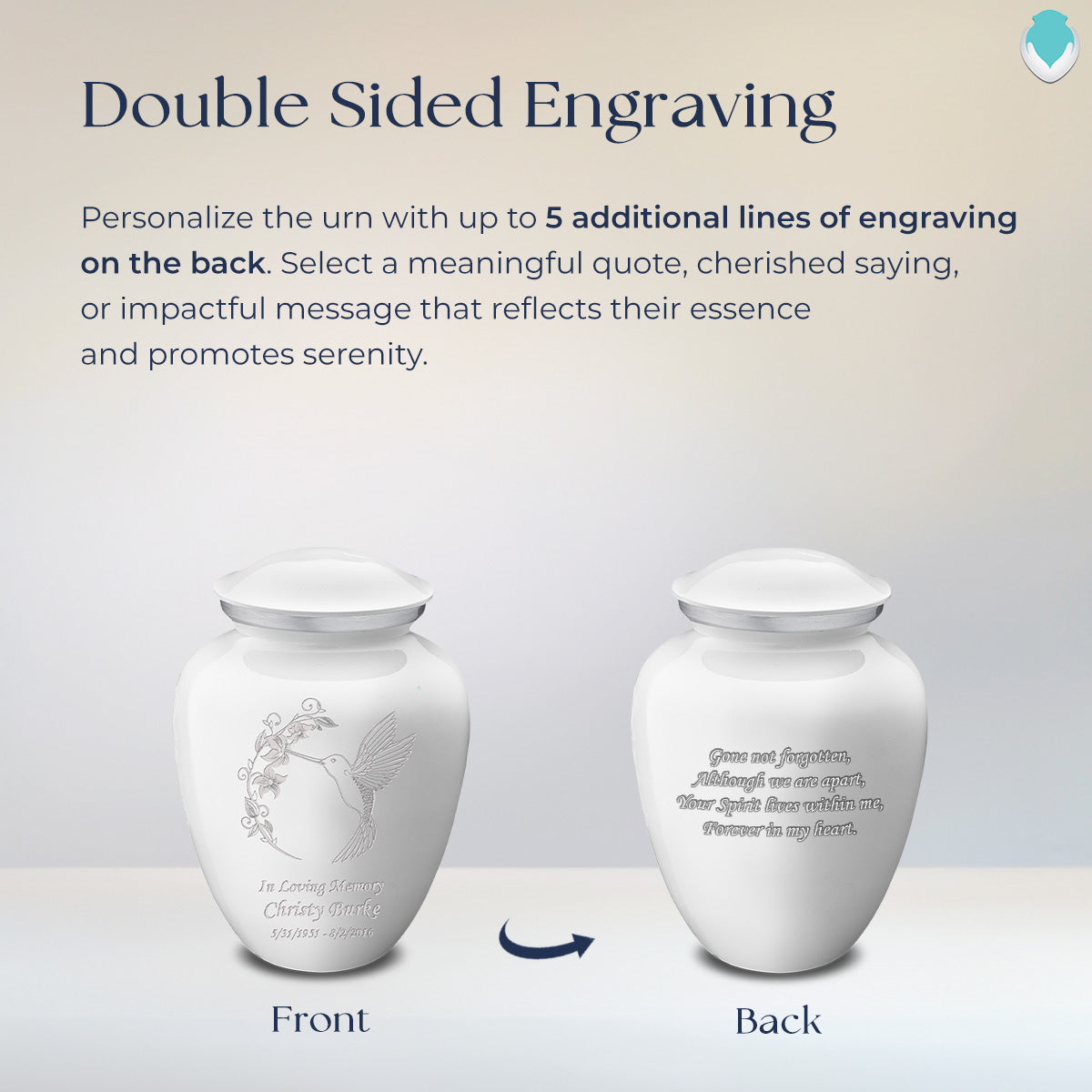 Medium Embrace White Hummingbird Cremation Urn