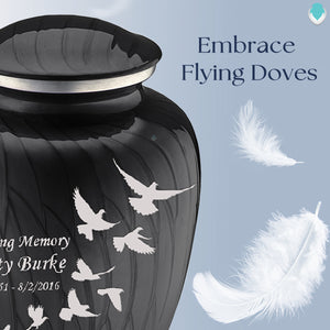 Adult Embrace Pearl Black Doves Cremation Urn