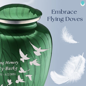 Adult Embrace Pearl Green Doves Cremation Urn