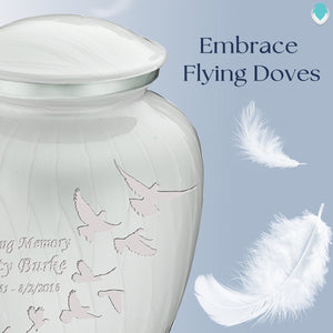 Adult Embrace Pearl White Doves Cremation Urn