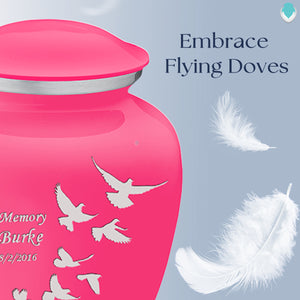 Adult Embrace Bright Pink Doves Cremation Urn