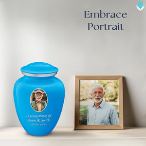 Medium Embrace Racing Blue Portrait Cremation Urn