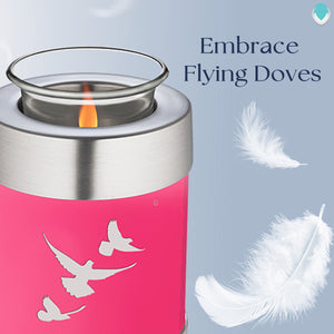 Candle Holder Embrace Bright Pink Doves Cremation Urn