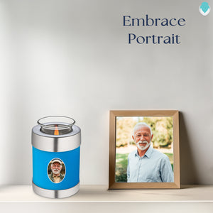 Candle Holder Embrace Racing Blue Portrait Cremation Urn