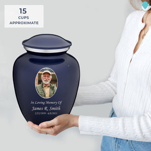 Adult Embrace Cobalt Blue Portrait Cremation Urn