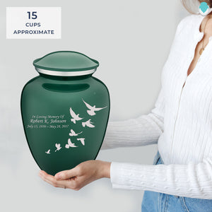 Adult Embrace Green Doves Cremation Urn