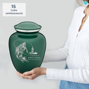 Adult Embrace Green Fishing Cremation Urn