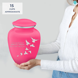 Adult Embrace Bright Pink Doves Cremation Urn