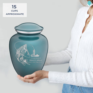 Adult Embrace Teal Fishing Cremation Urn