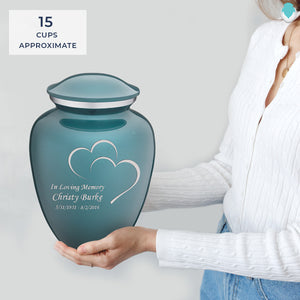 Adult Embrace Teal Hearts Cremation Urn