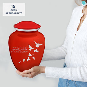 Adult Embrace Bright Red Doves Cremation Urn