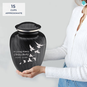 Adult Embrace Pearl Black Doves Cremation Urn