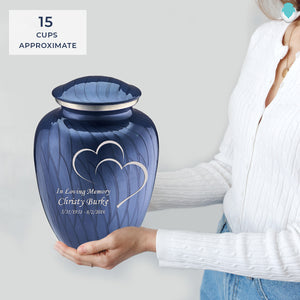 Adult Embrace Pearl Cobalt Blue Hearts Cremation Urn