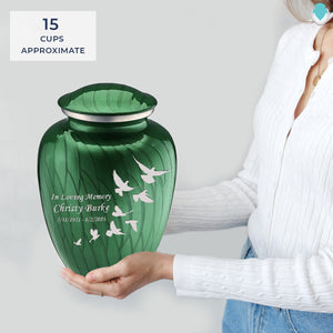 Adult Embrace Pearl Green Doves Cremation Urn