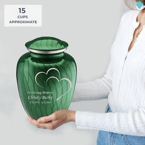 Adult Embrace Pearl Green Hearts Cremation Urn