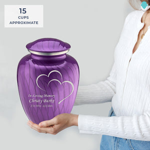 Adult Embrace Pearl Purple Hearts Cremation Urn