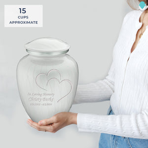 Adult Embrace Pearl White Hearts Cremation Urn