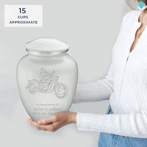 Adult Embrace Pearl White Motorcycle Cremation Urn