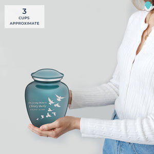 Medium Embrace Teal Doves Cremation Urn