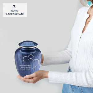 Medium Embrace Pearl Cobalt Blue Hearts Cremation Urn