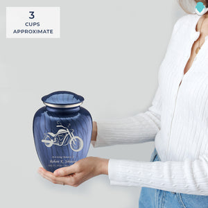 Medium Embrace Pearl Cobalt Blue Motorcycle Cremation Urn