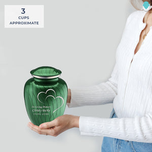 Medium Embrace Pearl Green Hearts Cremation Urn