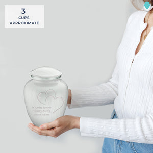 Medium Embrace Pearl White Hearts Cremation Urn