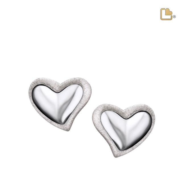 Leaning Heartª Rhodium Plated Two Tone Sterling Silver Stud Earrings