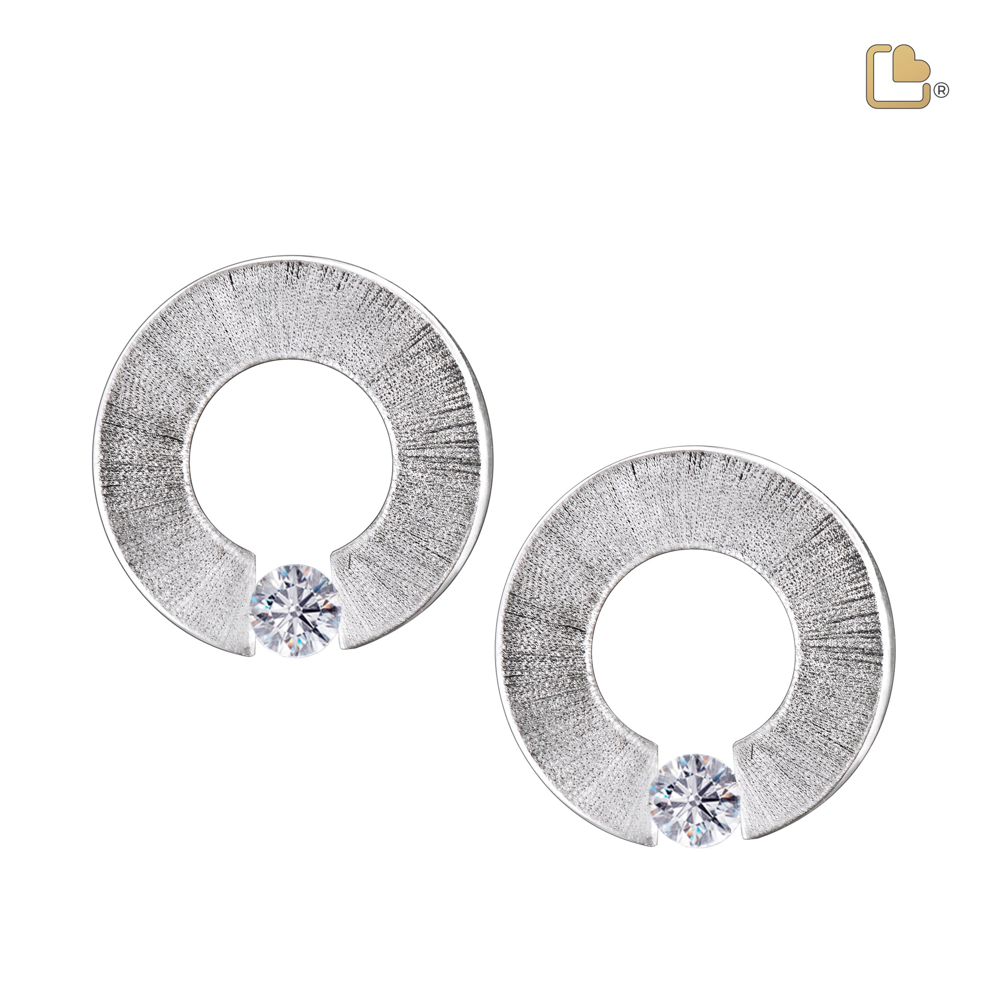 Omegaª Rhodium Plated Two Tone with Clear Crystal Sterling Silver Stud Earrings