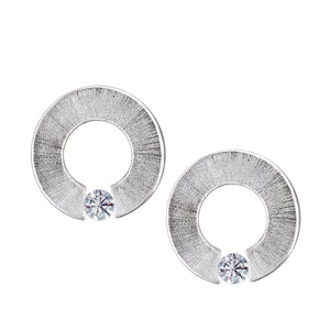 Omegaª Rhodium Plated Two Tone with Clear Crystal Sterling Silver Stud Earrings