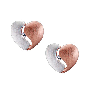 Heartfelt™ with Clear Crystal Rose Gold Vermeil Two Tone Sterling Silver Stud Earrings