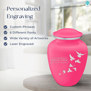 Adult Embrace Bright Pink Doves Cremation Urn