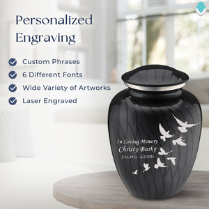 Adult Embrace Pearl Black Doves Cremation Urn