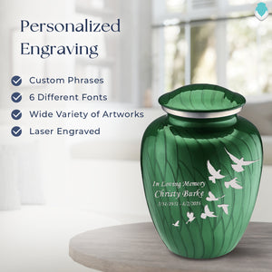 Adult Embrace Pearl Green Doves Cremation Urn