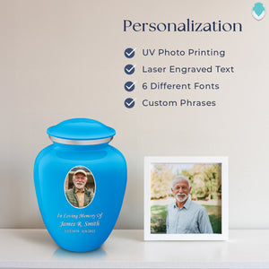 Medium Embrace Racing Blue Portrait Cremation Urn