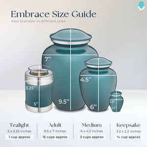 Medium Embrace Teal Doves Cremation Urn