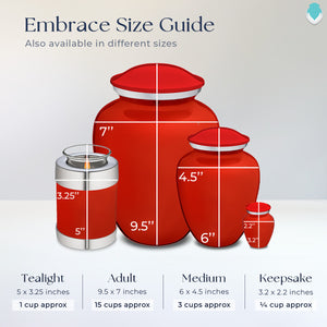 Medium Embrace Bright Red Hearts Cremation Urn