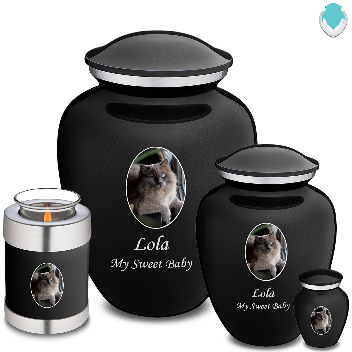 Candle Holder Pet Embrace Black Portrait Cremation Urn