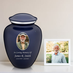 Adult Embrace Cobalt Blue Portrait Cremation Urn