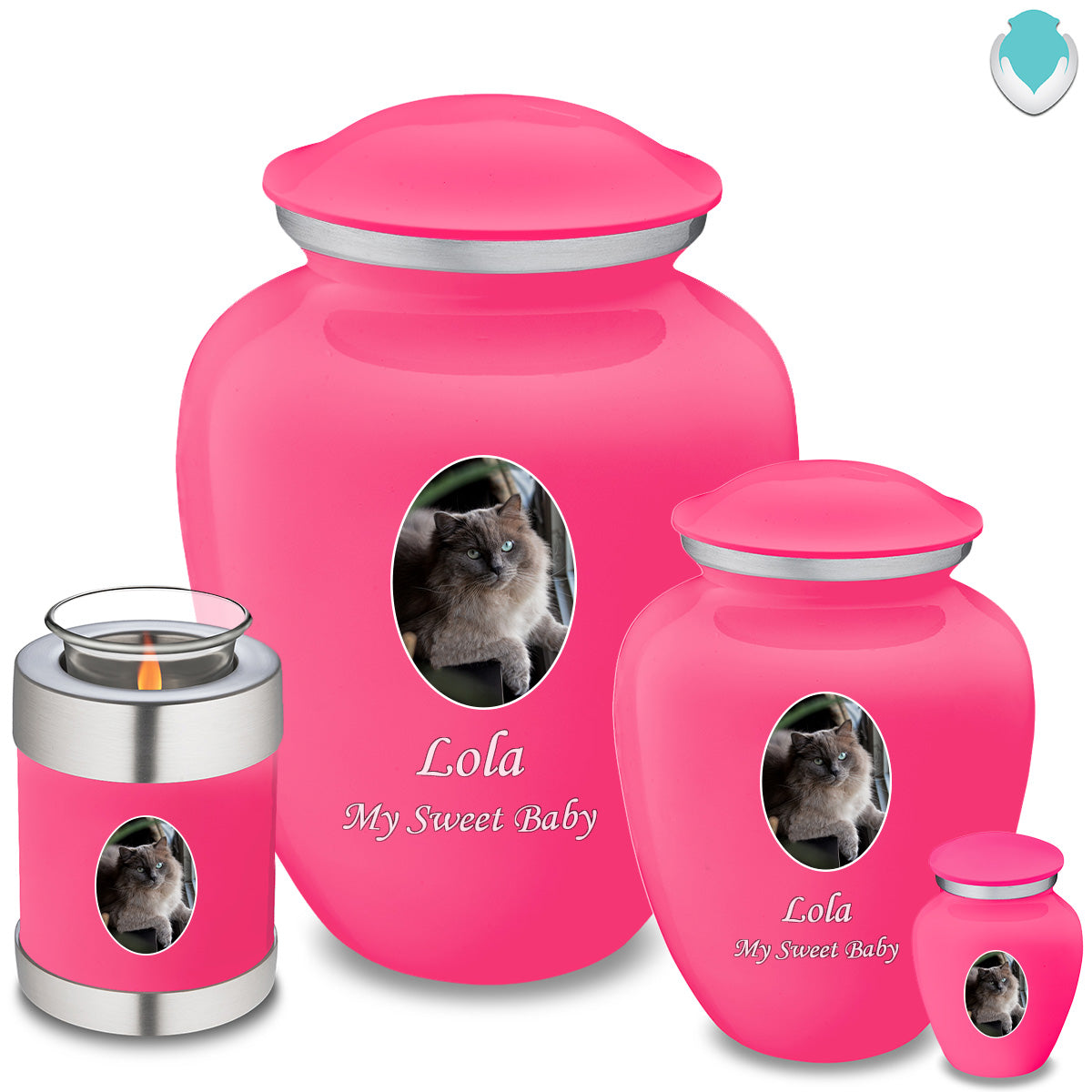 Medium Pet Embrace Bright Pink Portrait Cremation Urn