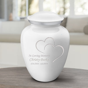 Adult Embrace White Hearts Cremation Urn