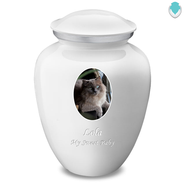 Adult Pet Embrace White Portrait Cremation Urn