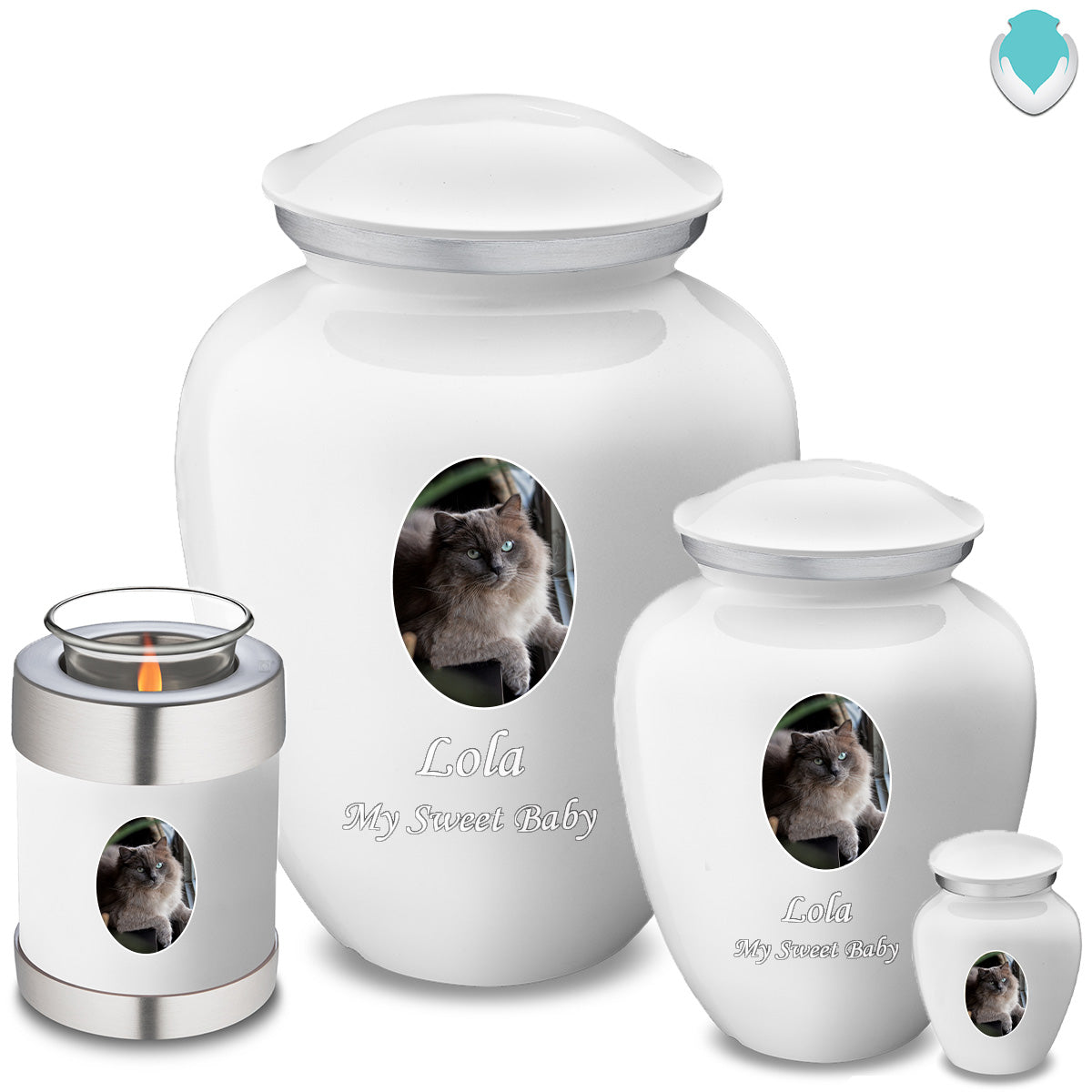 Medium Pet Embrace White Portrait Cremation Urn