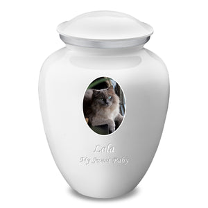 Adult Pet Embrace White Portrait Cremation Urn