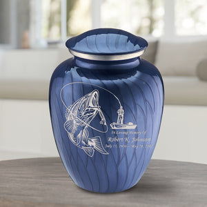 Adult Embrace Pearl Cobalt Blue Fishing Cremation Urn