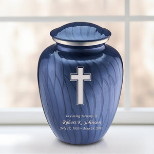 Adult Embrace Pearl Cobalt Blue Simple Cross Cremation Urn