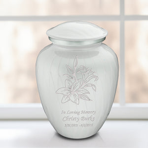 Adult Embrace Pearl White Lily Cremation Urn