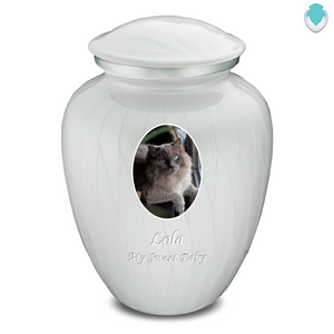 Adult Pet Embrace Pearl White Portrait Cremation Urn