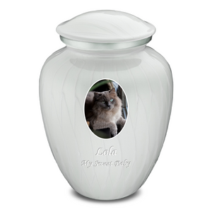 Adult Pet Embrace Pearl White Portrait Cremation Urn